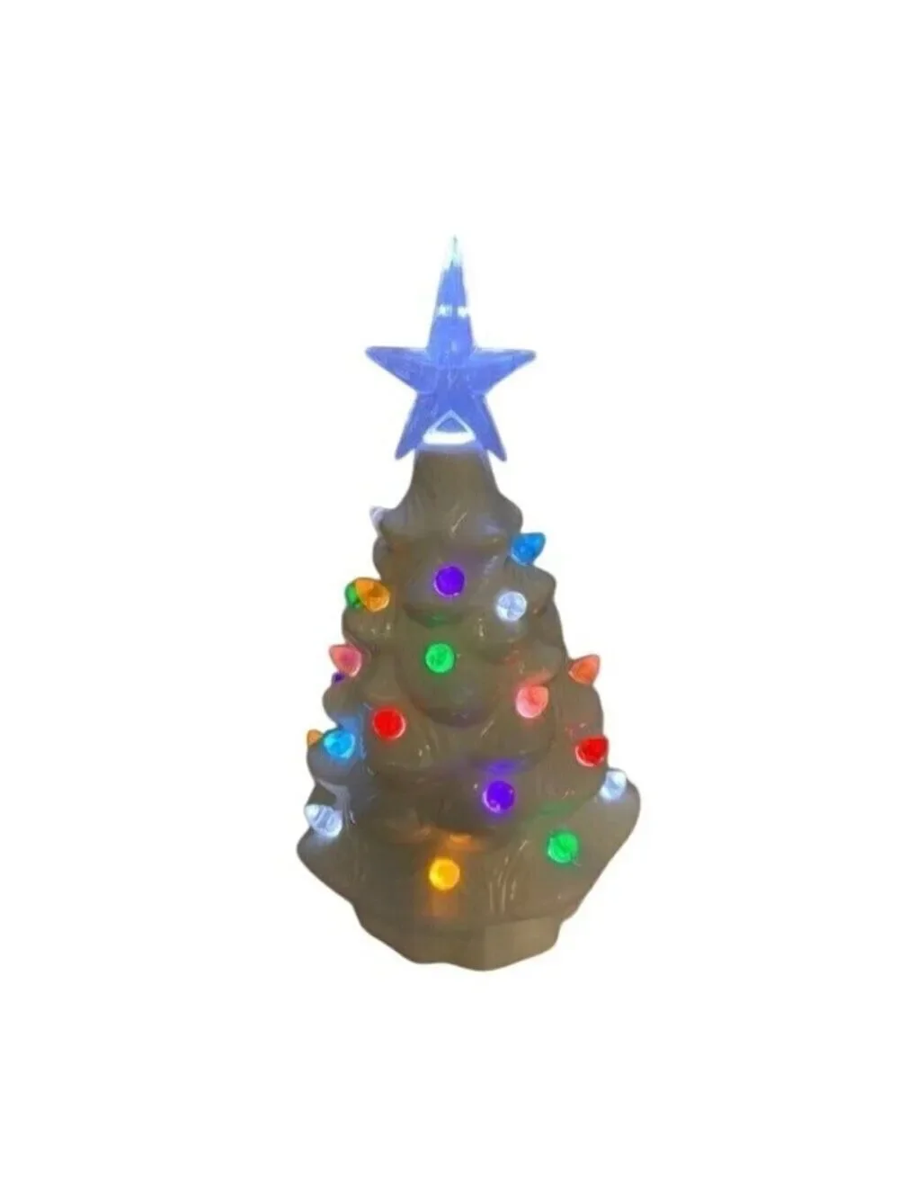 Nostalgia White Christmas Tree 8in Ceramic Light Up Holiday Seasonal Winter Retr